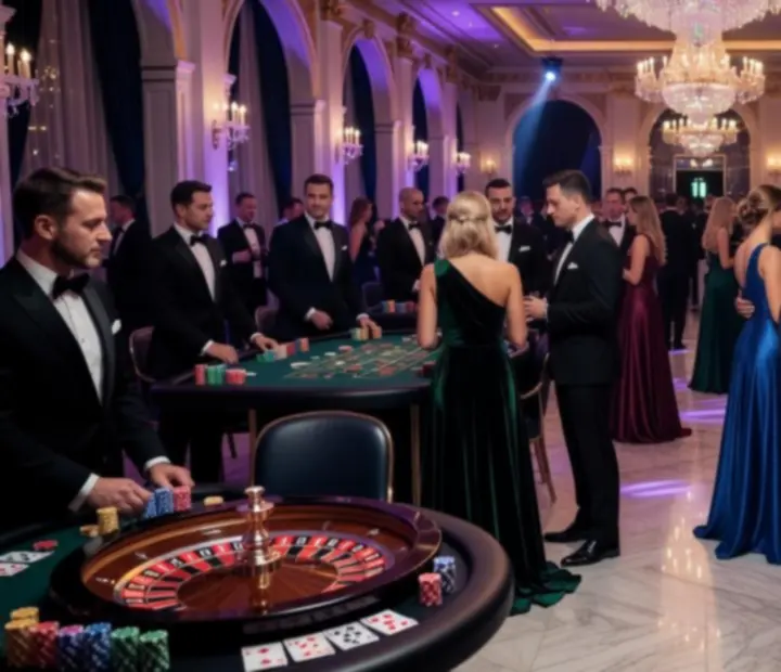 Elegancka sala z kasynowymi stołami podczas ekskluzywnego wydarzenia